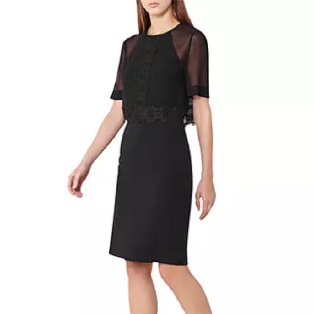 Reiss Shauna Lace Detail Shift Dress, Black